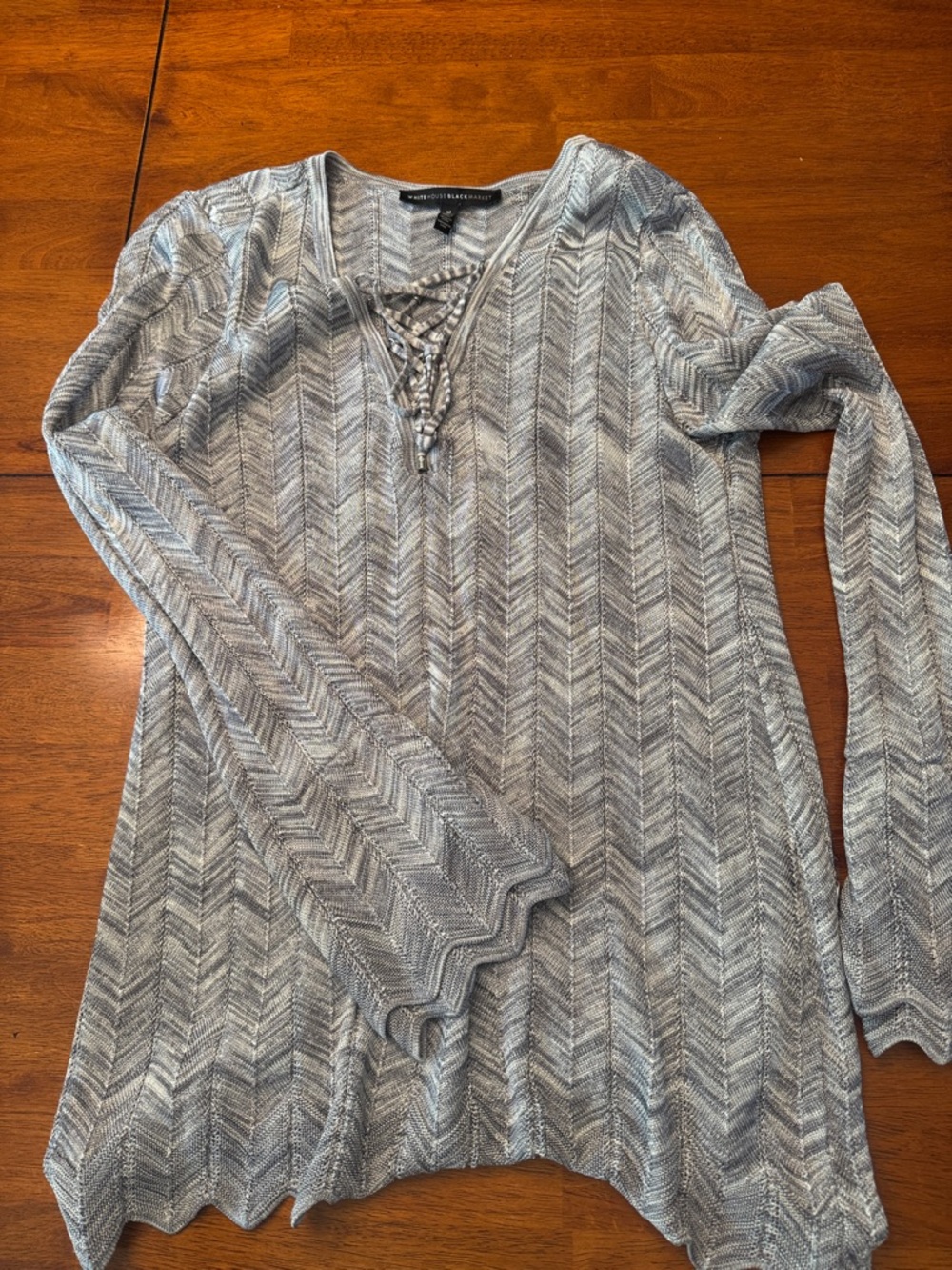 White House Black Marker Gray Chevron Lace-Up V-Neck Sweater